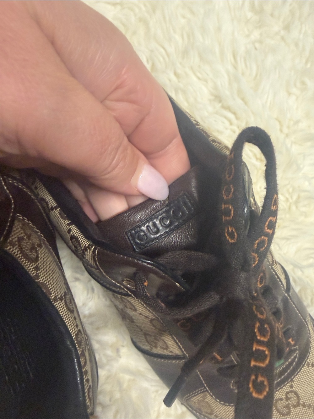 Gucci Brown GG Canvas Low-Top Sneakers with Dark Brown Leather Trim Y2K - Picture 7 of 9